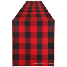 Reador Großhandel Baumwollrot und Schwarz Plaid klassischer Designtisch Läufer für Abendessen Weihnachtsferien Geburtstag Party Tisch